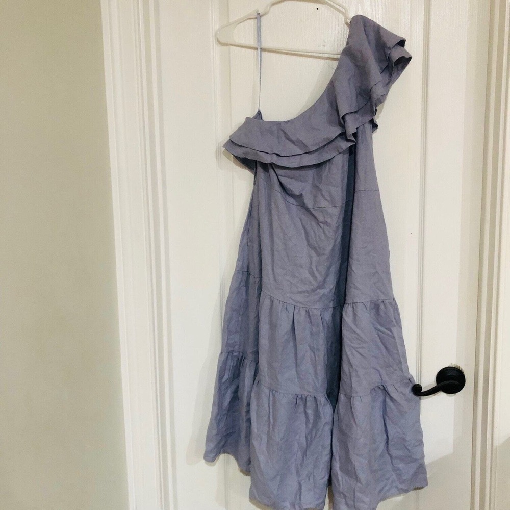 Nicole Miller New York Womens One Shoulder Tiered Ruffle Midi Dress Blue Medium